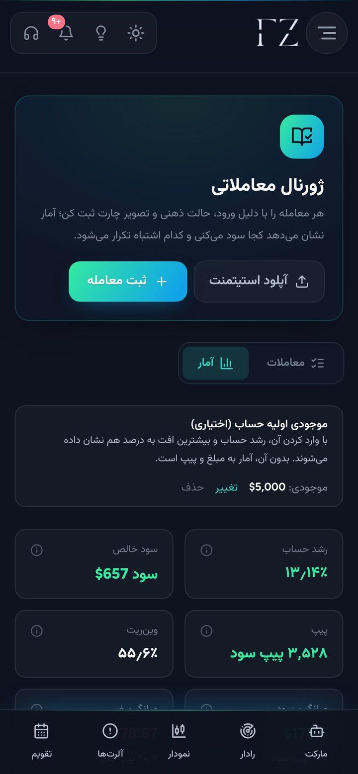 ژورنال معاملاتی روی موبایل