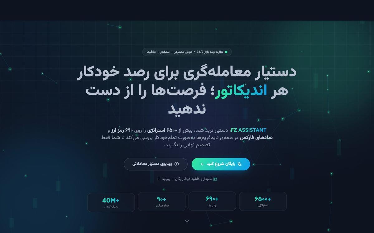 صفحه اصلی دستیار معامله‌گری FZTA با آمار بیش از ۶۵۰۰ استراتژی، ۶۹۰ رمز ارز و نمادهای فارکس