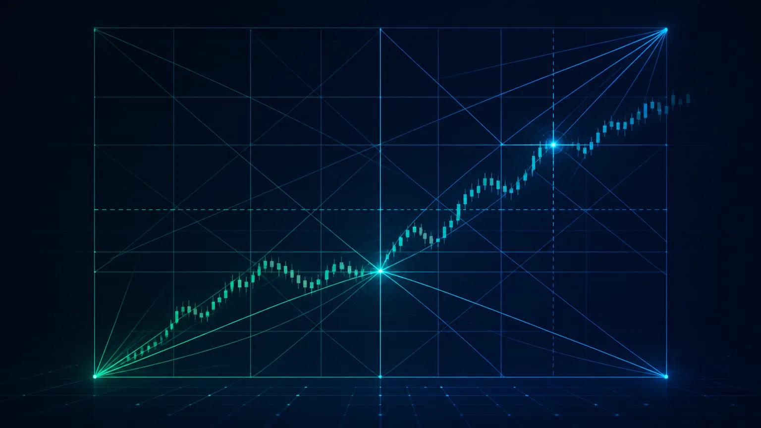 ترکیب هندسی خطوط قیمت و زمان در مربع زمان گن روی نمودار بازار